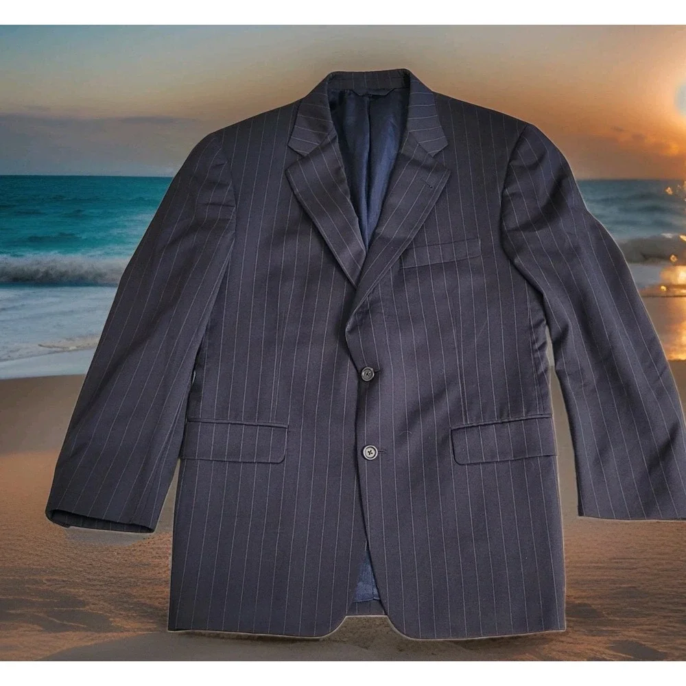 🧥Burberry London Blazer Mens 41 S Navy Pinstripe 100% Wool Suit Jacket USA